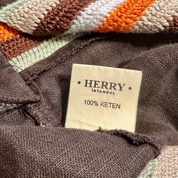 HERRY Istanbul - Linen Dress with CROCHET Halter Top Sz S - BROWN - Picture 6 of 7